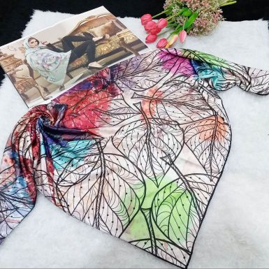 روسری ساتن ابریشمی طرح برگ طیفی کدk-1235